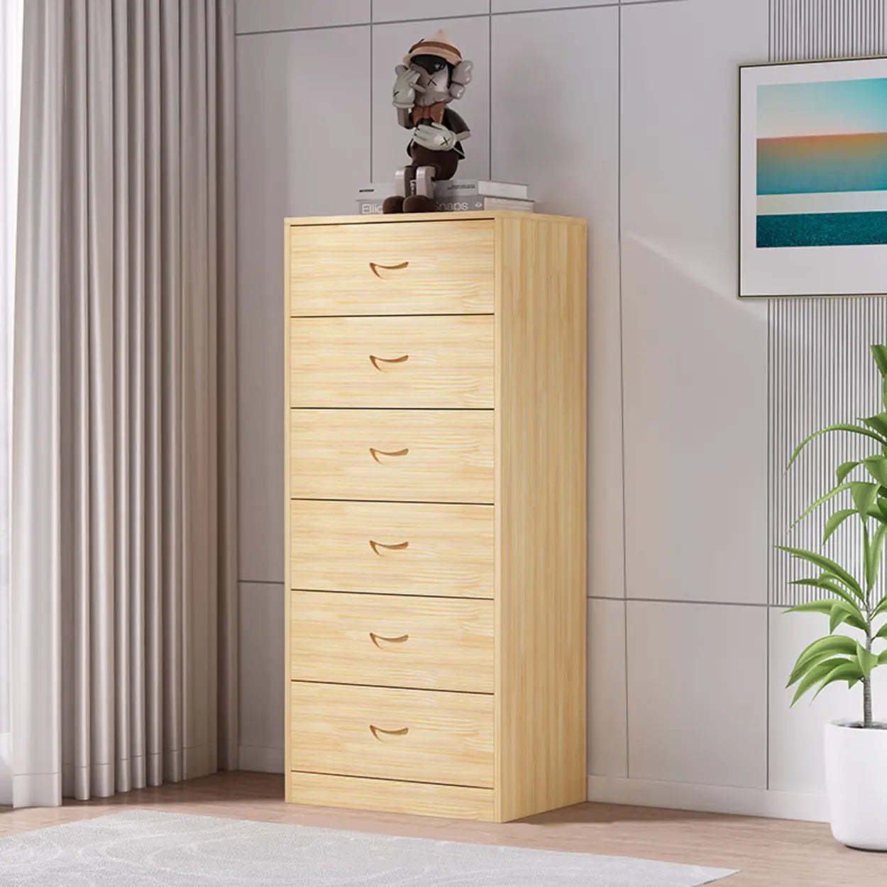 Tall Natural Wood Vertical 5-Drawer Chest