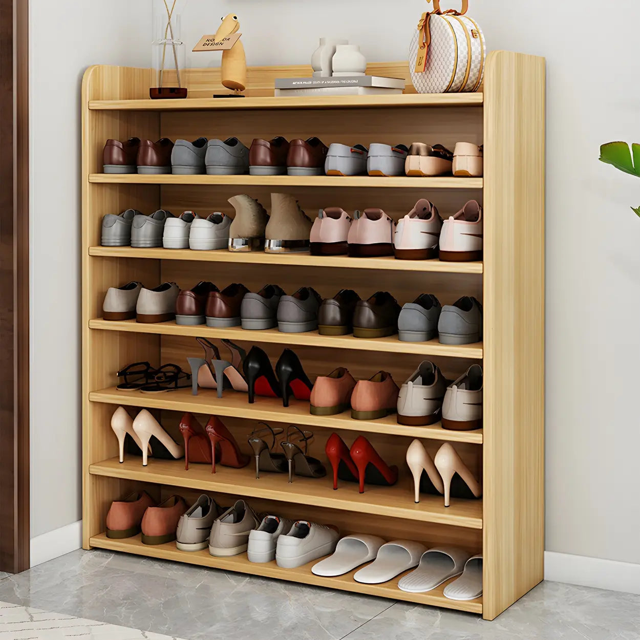 Tall Wood Closed-Back Shoe Rack