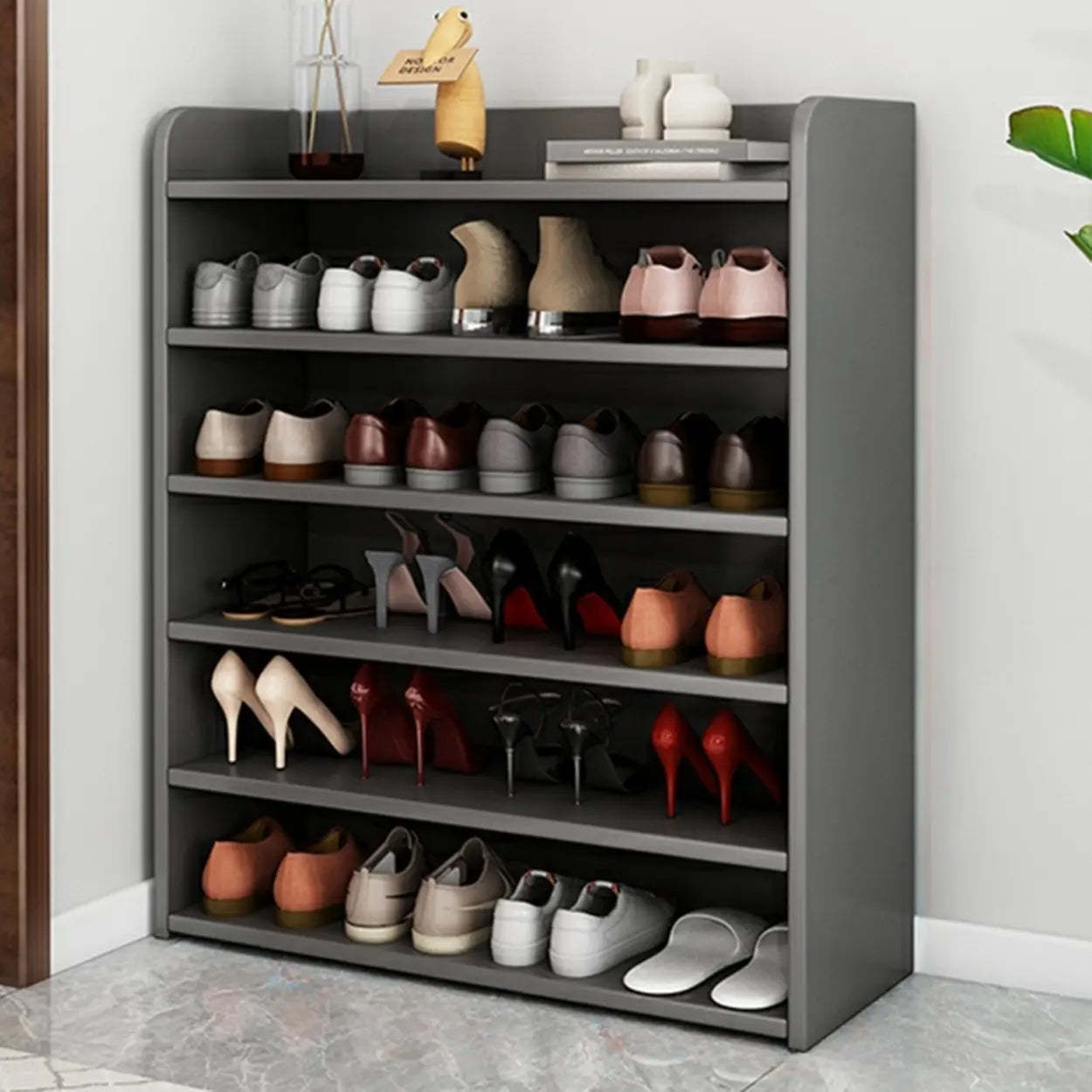 Lighom modern shoe closed-back wood shoe storage — 24"L x 11"W x 44"H / White