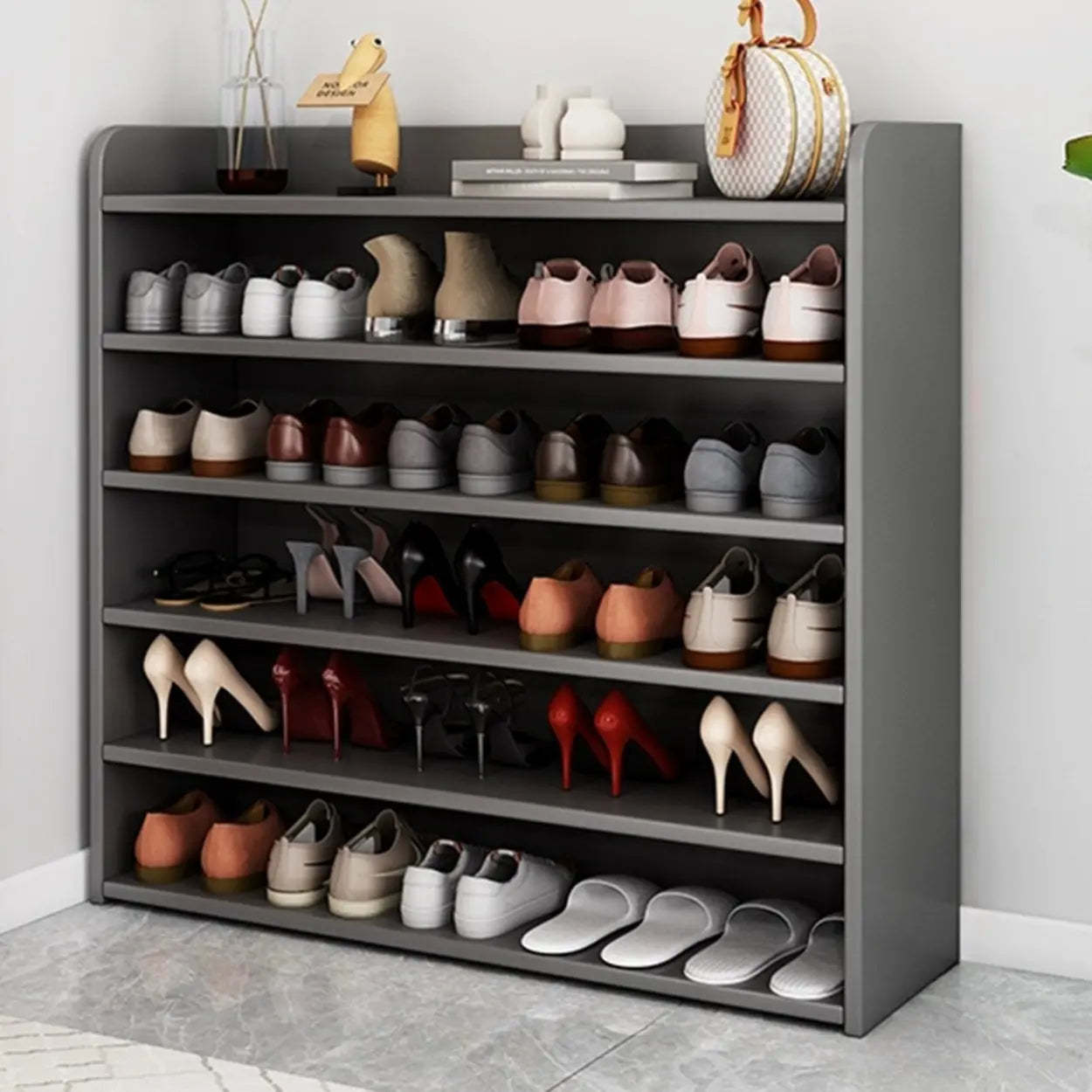 Lighom modern shoe tall wood shoe storage — 31"L x 11"W x 37"H / Gray