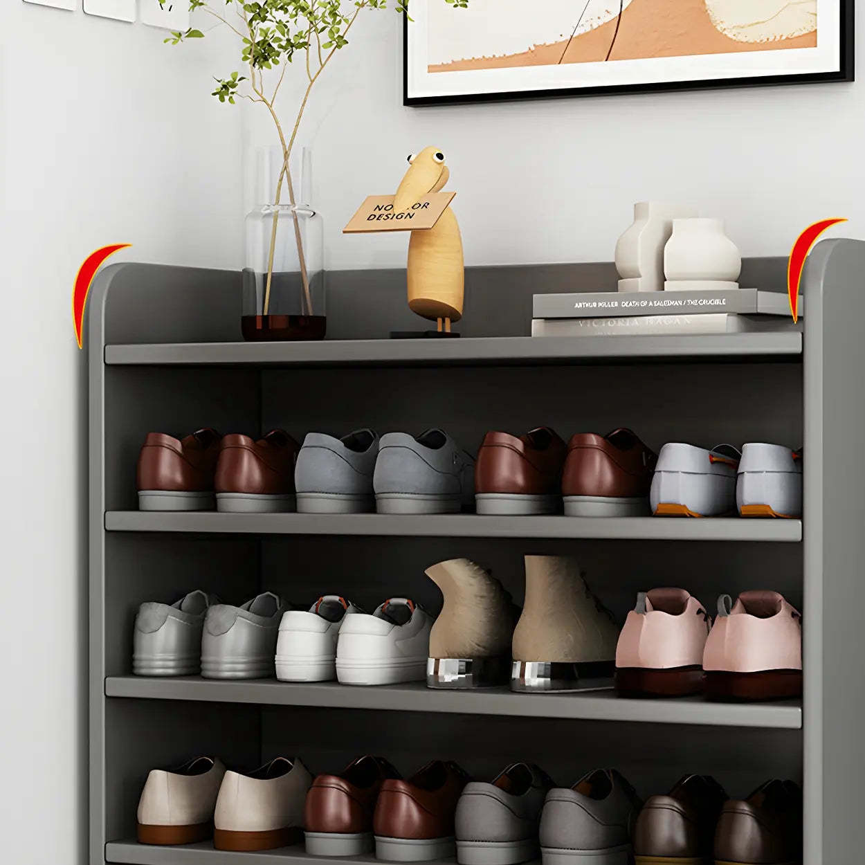 Modern shoe closed-back wood shoe storage — 31"L x 11"W x 37"H / White