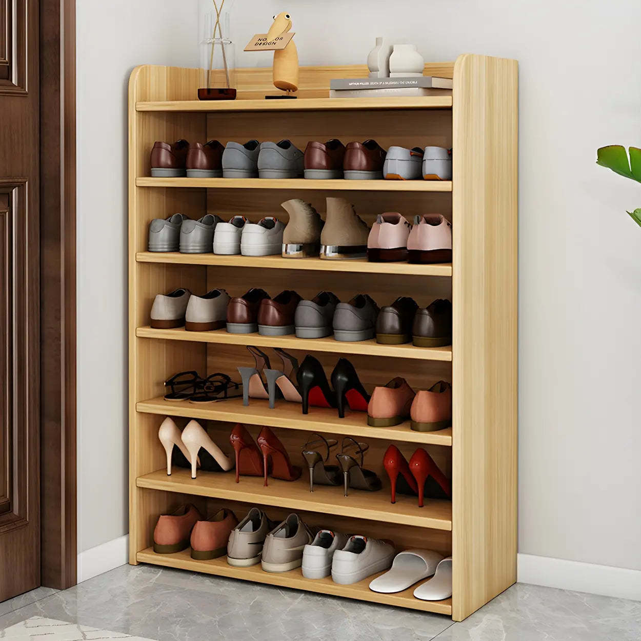 Modern shoe closed-back shoe storage in wood — 31"L x 11"W x 44"H / Light Walnut