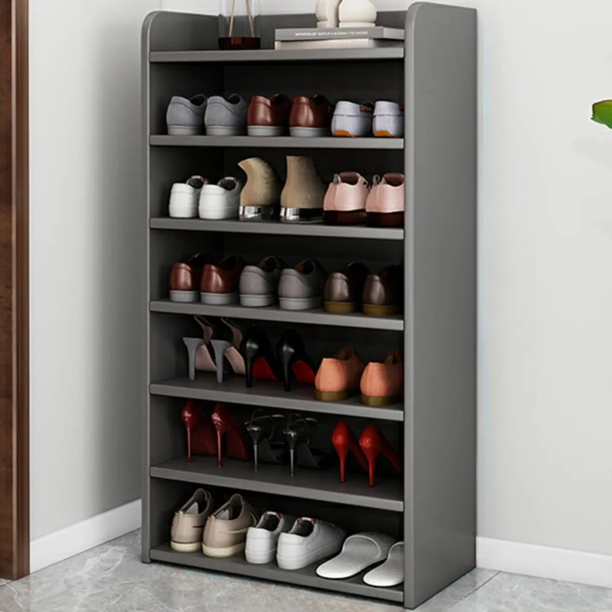 Tall Wood Closed-Back Shoe Rack