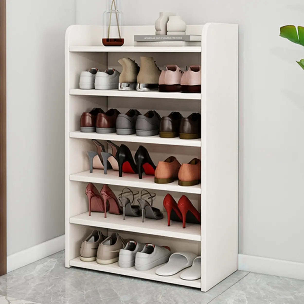Tall Wood Closed-Back Shoe Rack — Natural