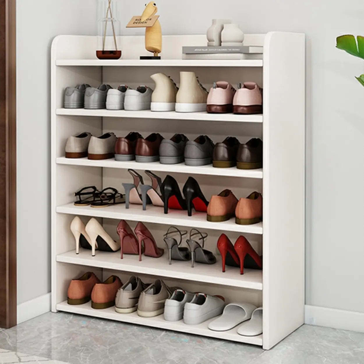 Tall Wood Closed-Back Shoe Rack — Natural