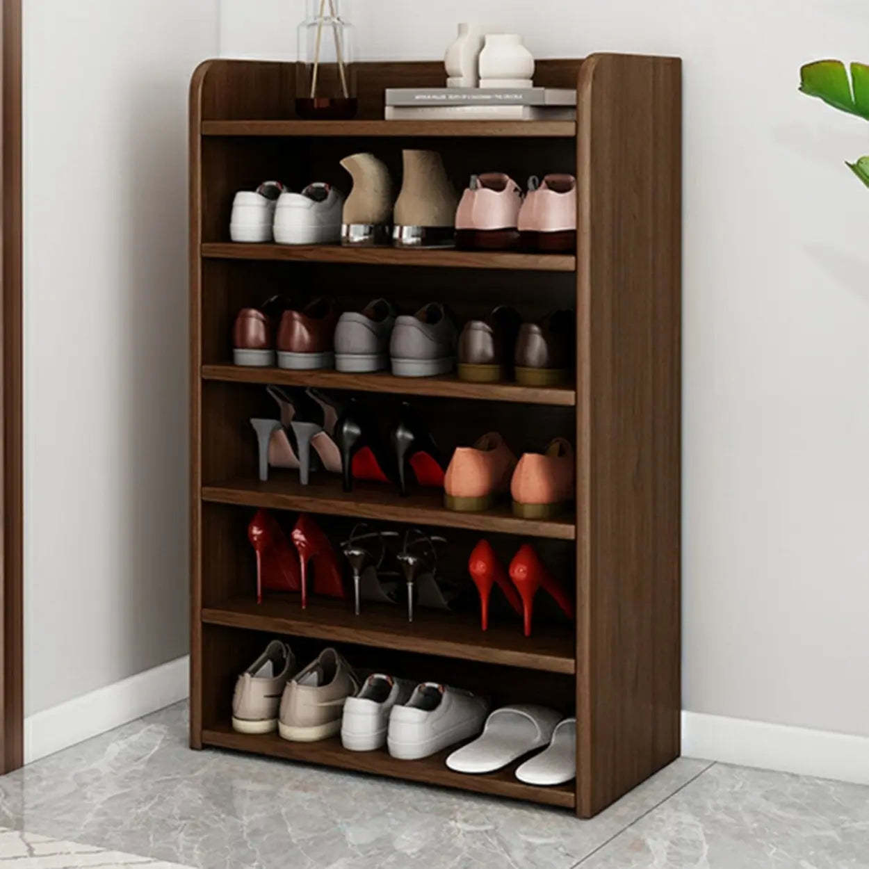 Modern shoe closed-back shoe storage in wood — 39"L x 11"W x 44"H / Gray