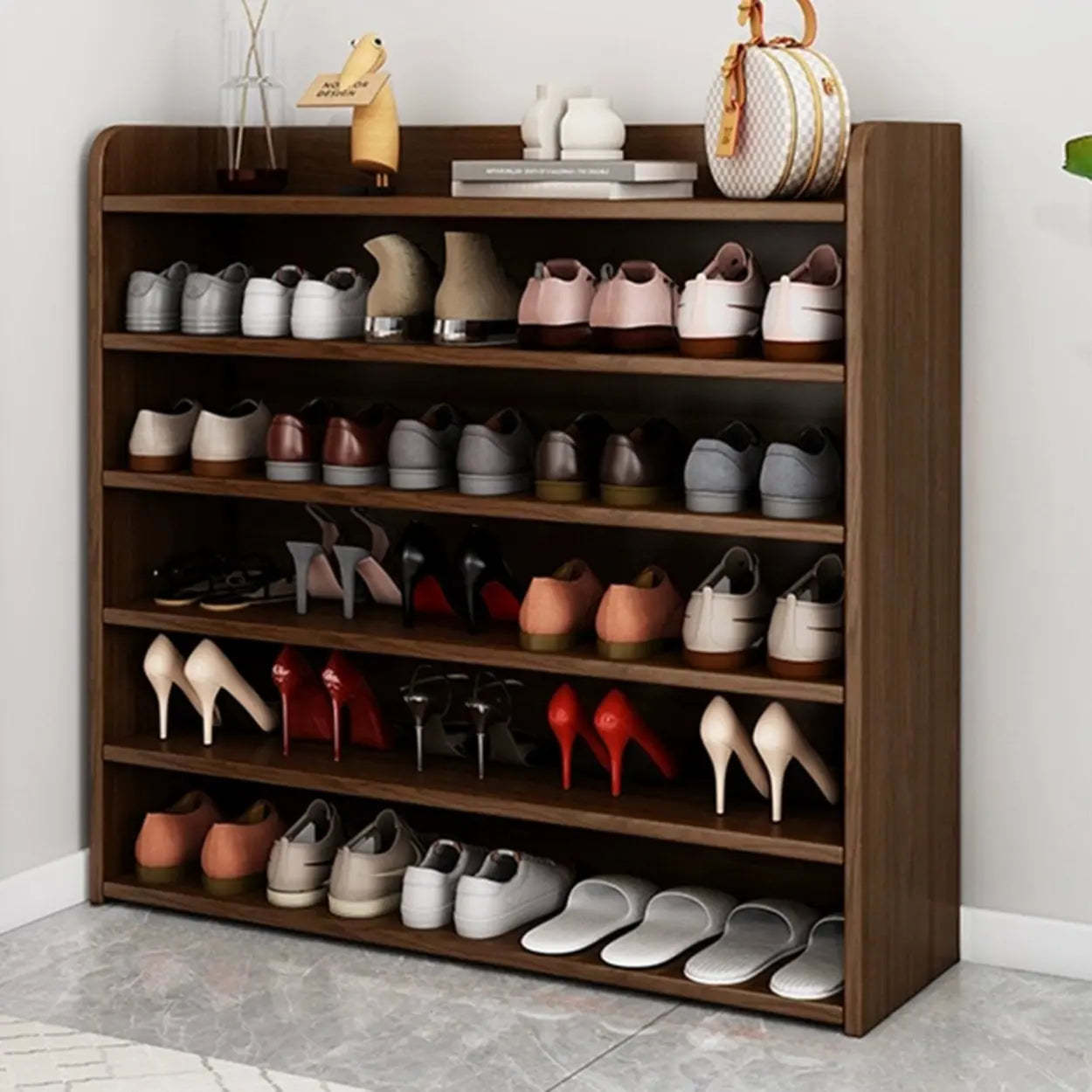 Modern shoe tall wood shoe storage — 39"L x 11"W x 44"H / Light Walnut