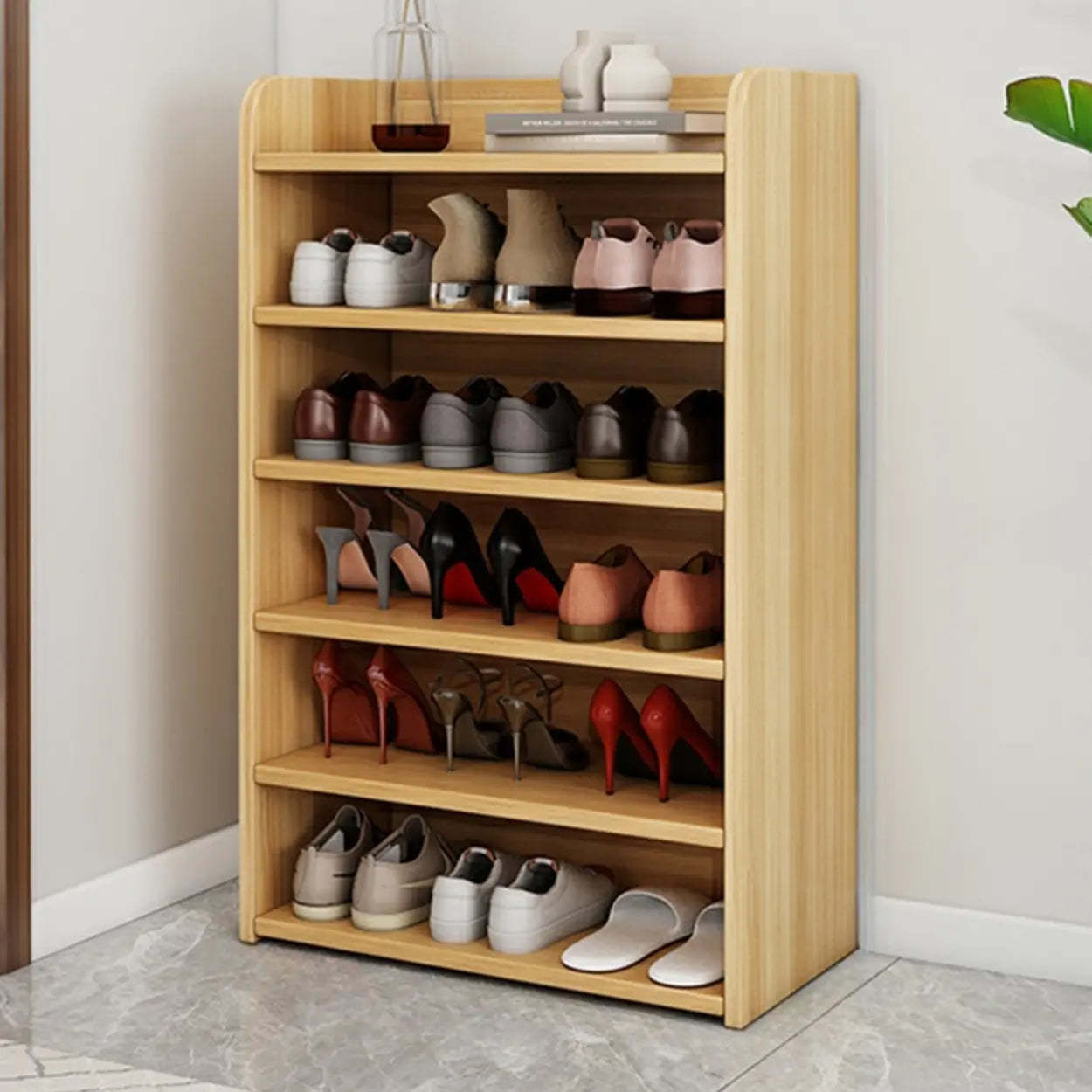 Lighom modern closed-back shoe wood shoe storage — 39"L x 11"W x 44"H / White