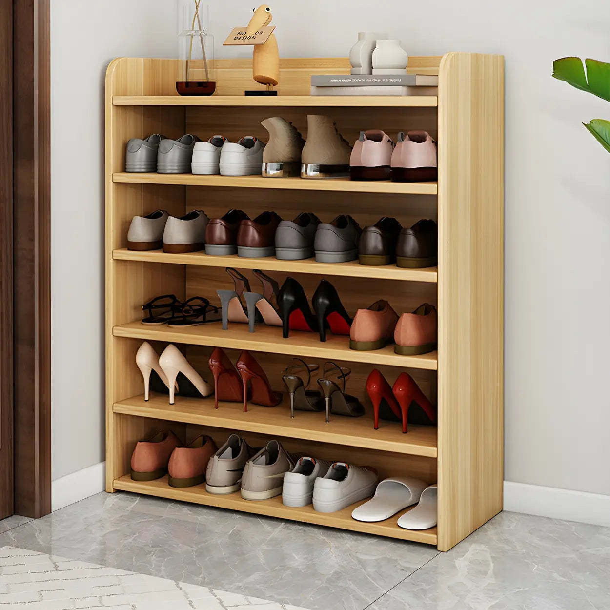Modern closed-back shoe storage in wood — 24"L x 11"W x 37"H / Light Walnut