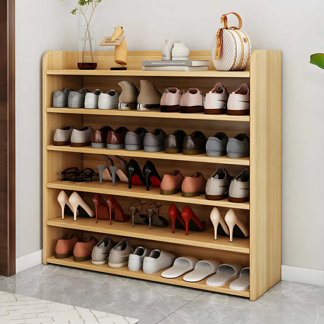 Tall Wood Closed-Back Shoe Rack — Dark Walnut