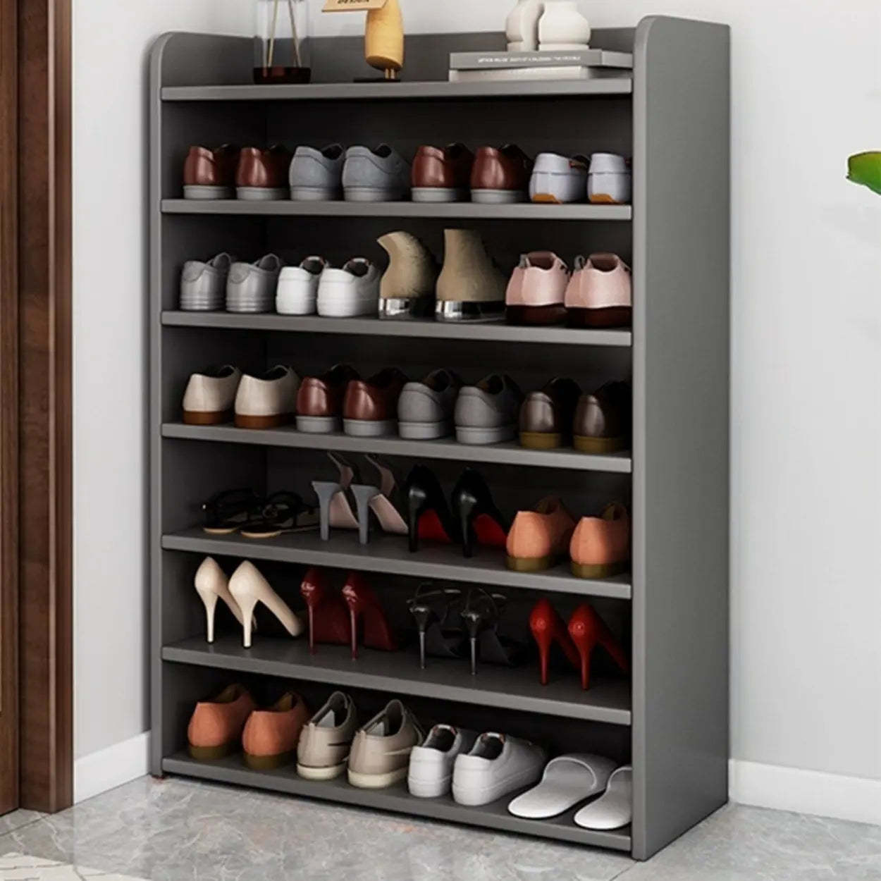 Lighom closed-back tall wood shoe storage for entryway — 24"L x 11"W x 37"H / White