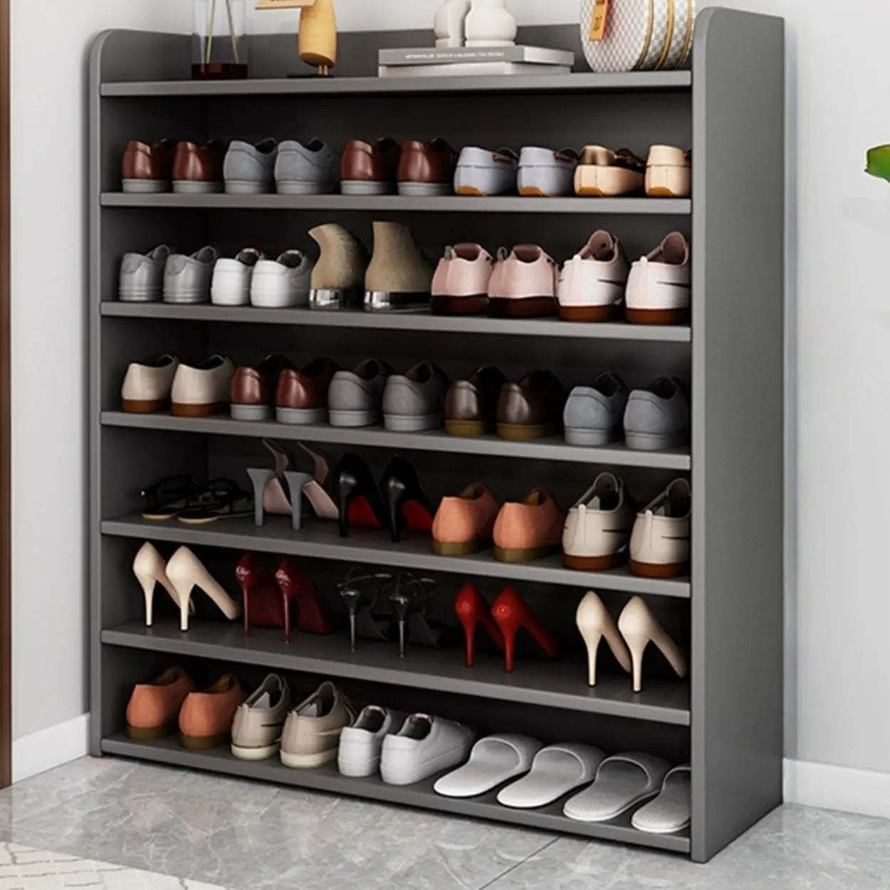 Lighom modern closed-back shoe wood shoe storage — 24"L x 11"W x 44"H / Walnut