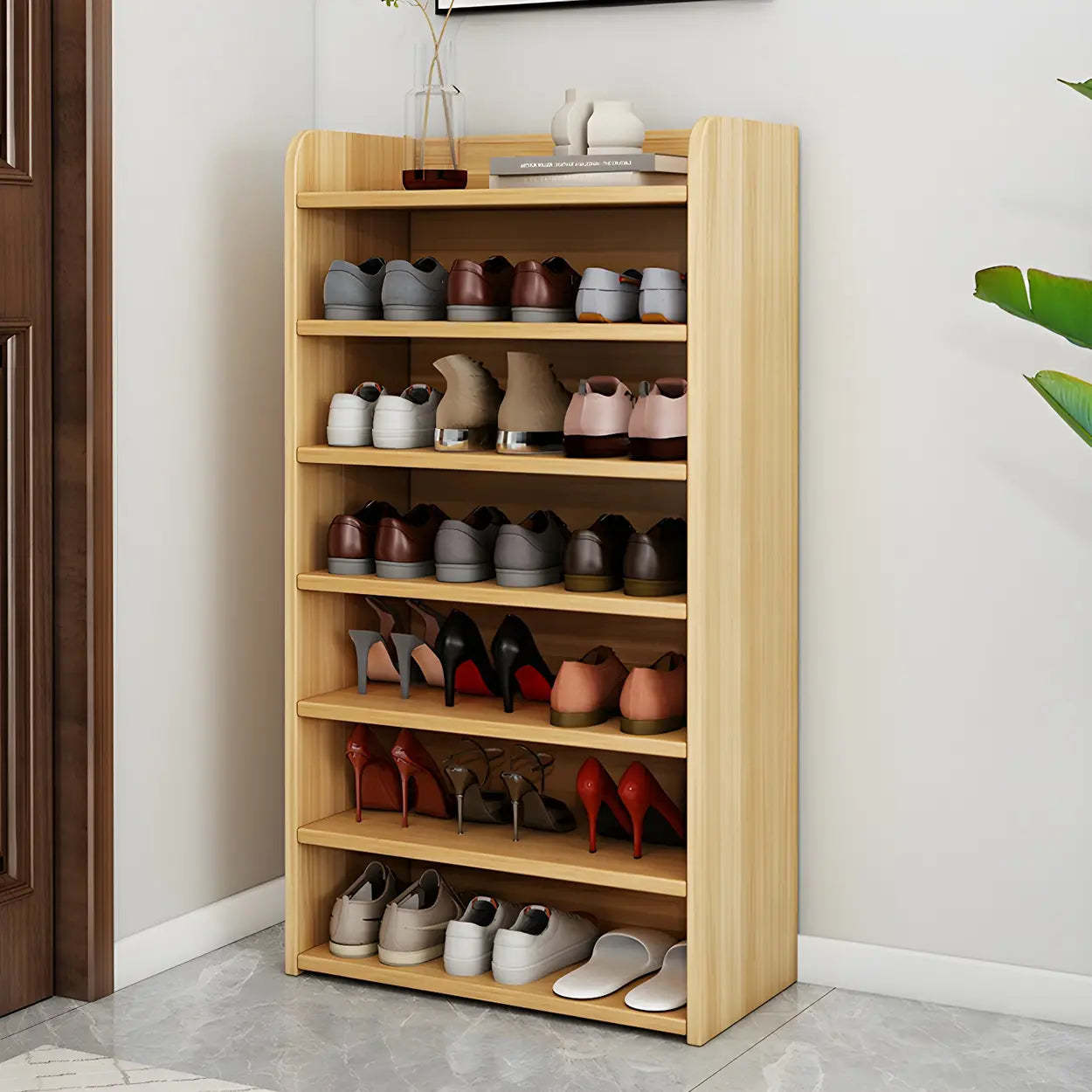 Lighom closed-back shoe wood shoe storage for entryway — 24"L x 11"W x 44"H / Light Walnut