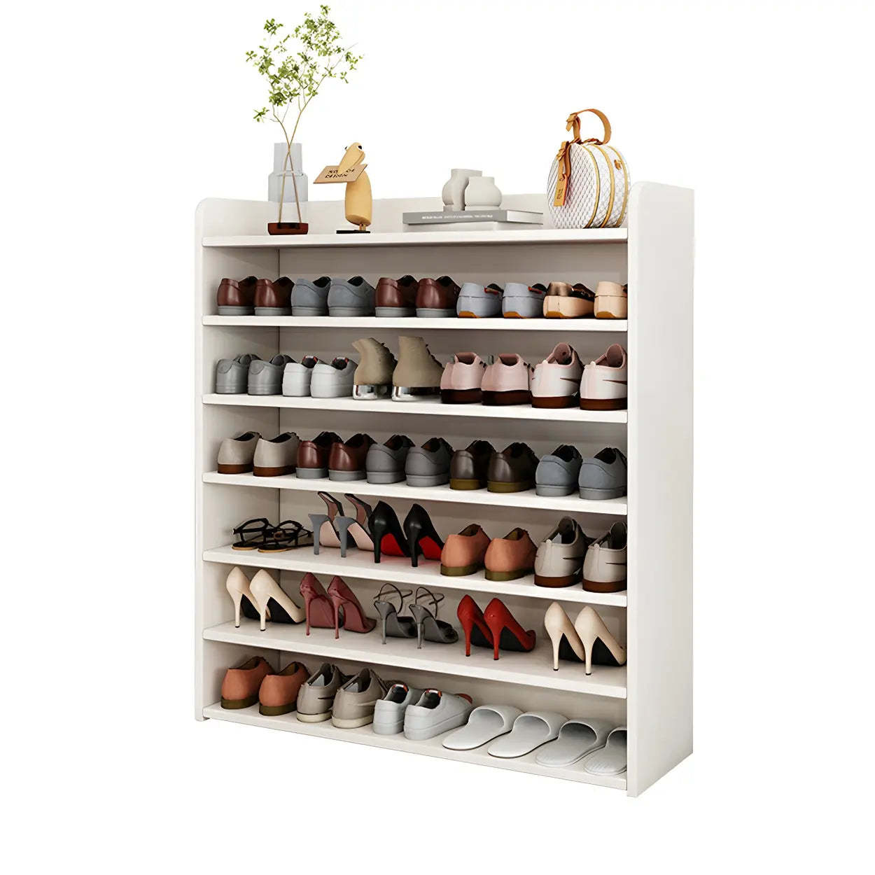 Tall Wood Closed-Back Shoe Rack — Grey