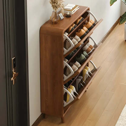 Tall Wood Drop-Front Shoe Cabinet — Brown/ White