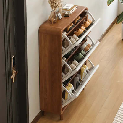 Tall Wood Drop-Front Shoe Cabinet