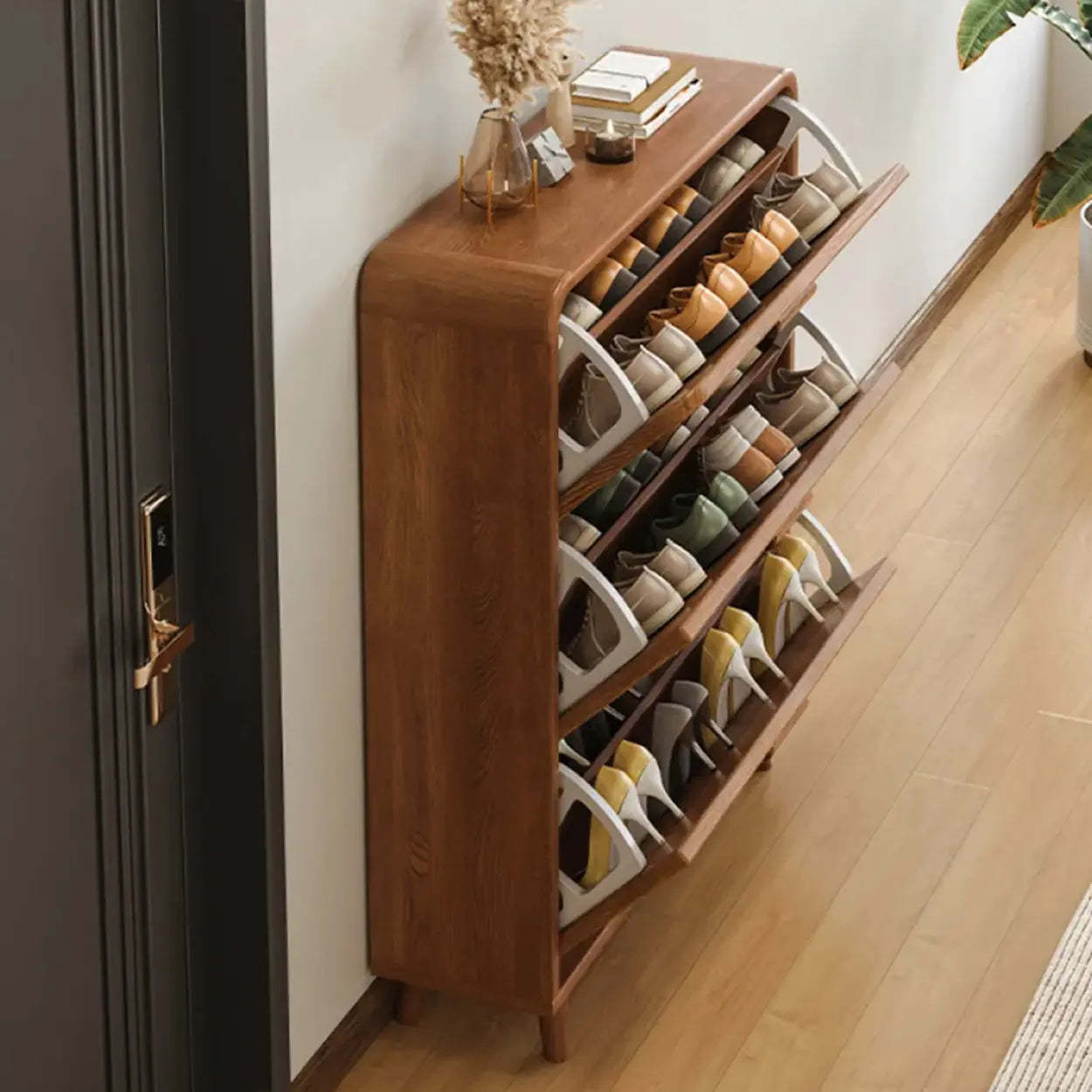 Tall Wood Drop-Front Shoe Cabinet