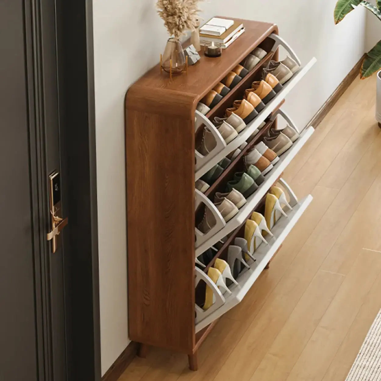 Tall Wood Drop-Front Shoe Cabinet