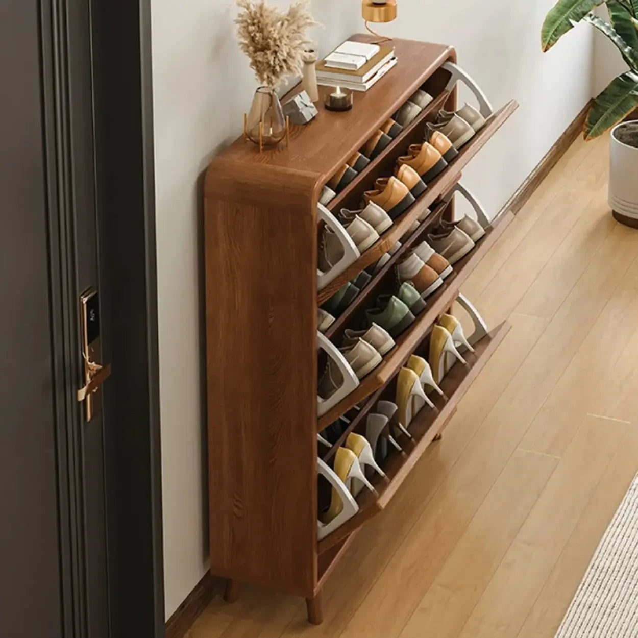 Tall Wood Drop-Front Shoe Cabinet