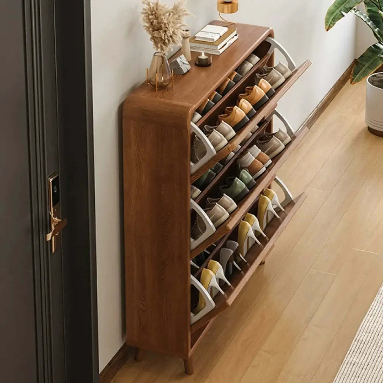 Tall Wood Drop-Front Shoe Cabinet