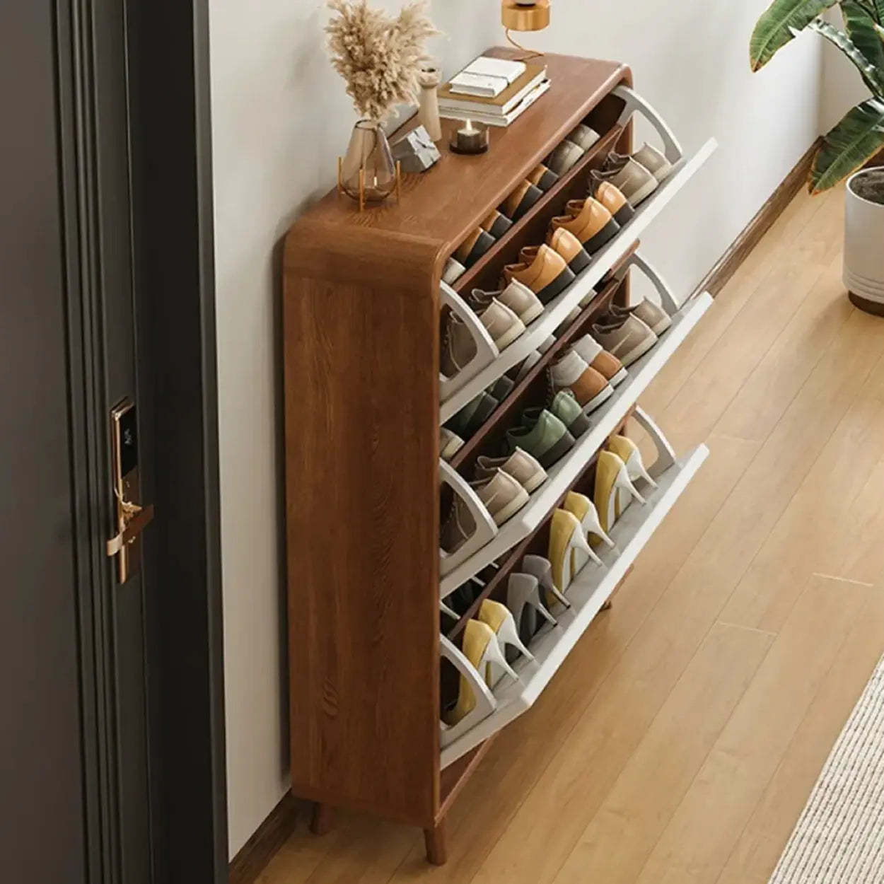 Tall Wood Drop-Front Shoe Cabinet