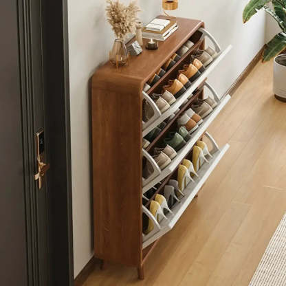 Tall Wood Drop-Front Shoe Cabinet