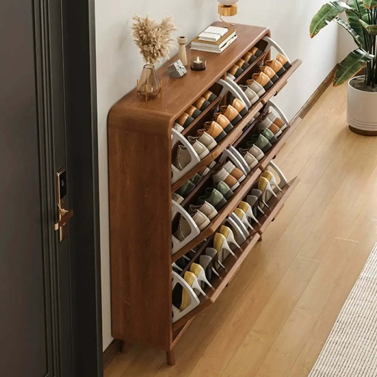 Tall Wood Drop-Front Shoe Cabinet