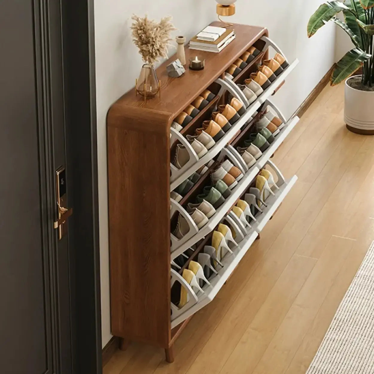 Tall Wood Drop-Front Shoe Cabinet