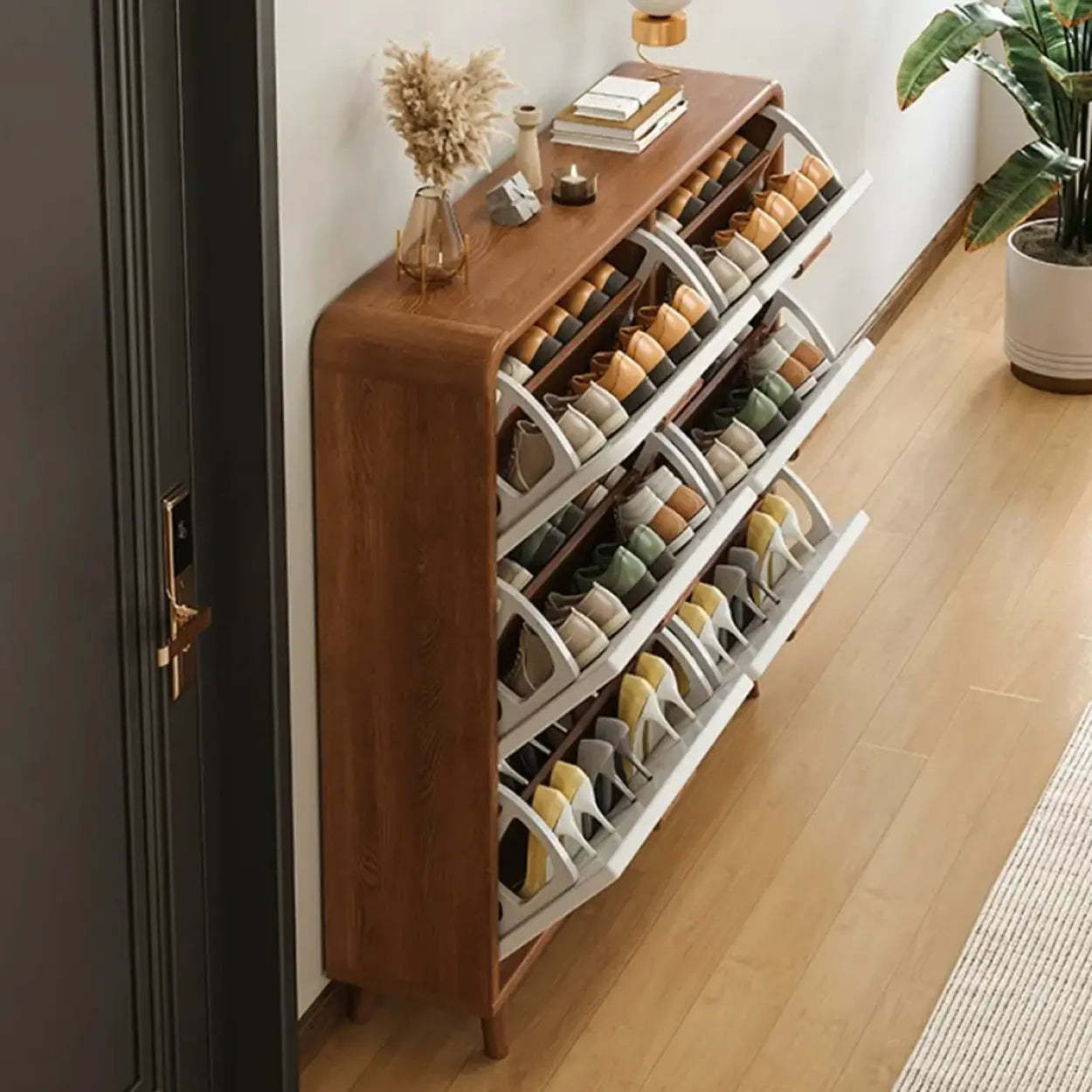 Tall Wood Drop-Front Shoe Cabinet
