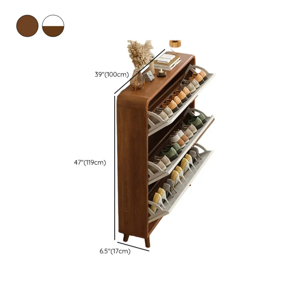 Tall Wood Drop-Front Shoe Cabinet