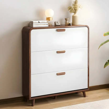 Tall Wood Drop-Front Shoe Cabinet — Brown