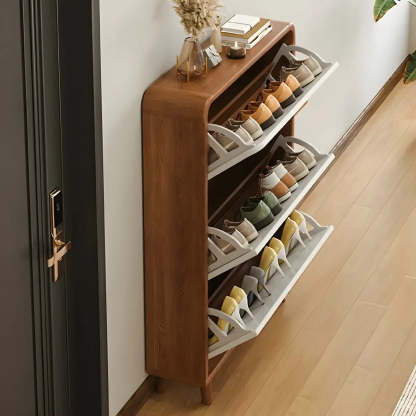 Tall Wood Drop-Front Shoe Cabinet — Brown/ White