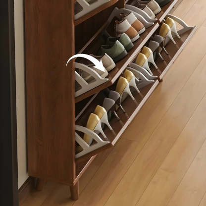 Tall Wood Drop-Front Shoe Cabinet — Brown/ White