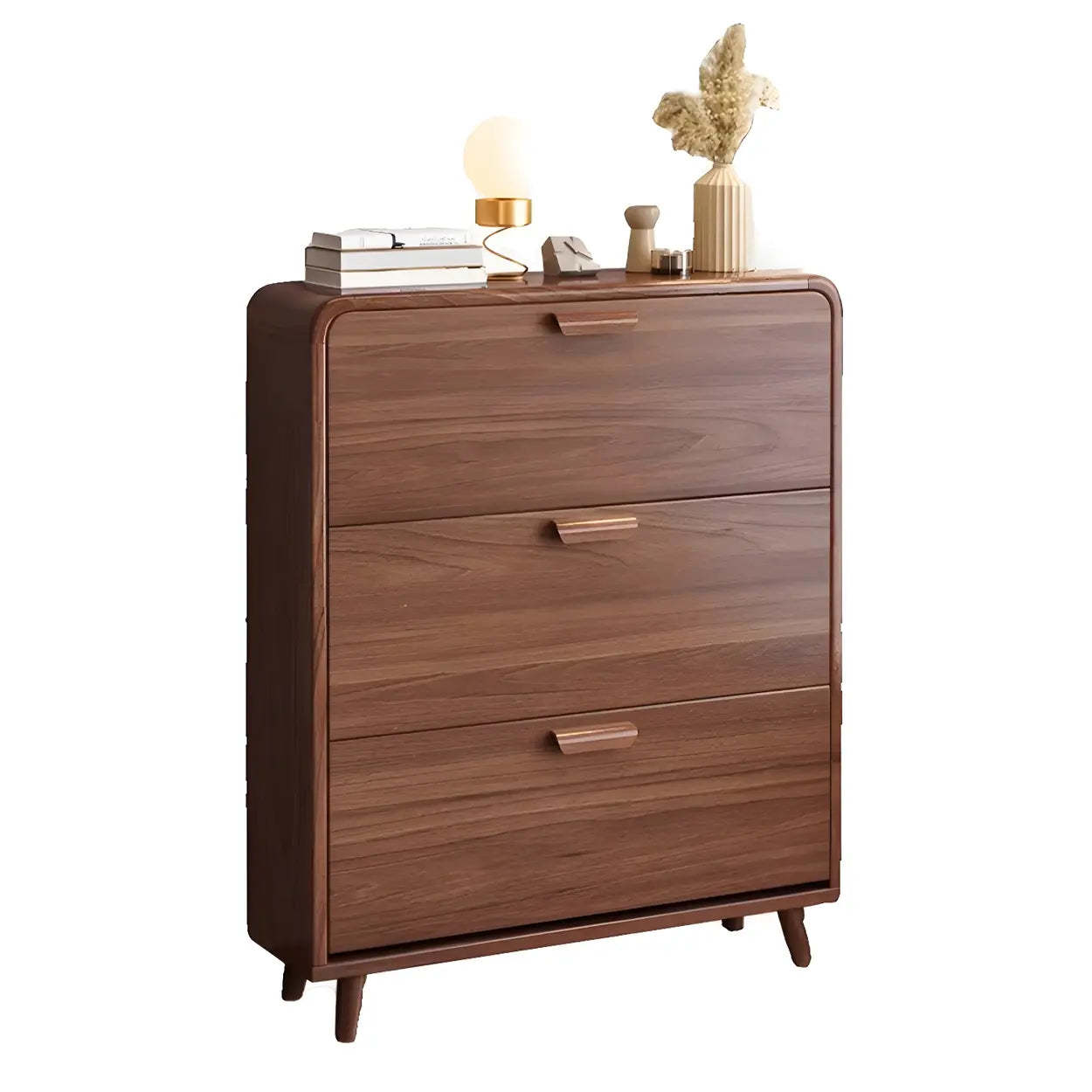 Tall Wood Drop-Front Shoe Cabinet — Brown