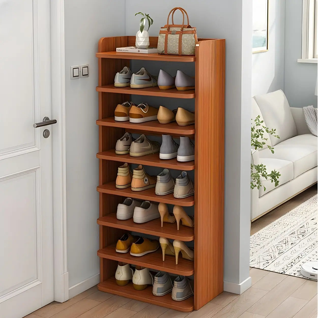 Tall Wood Entryway Shoe Rack