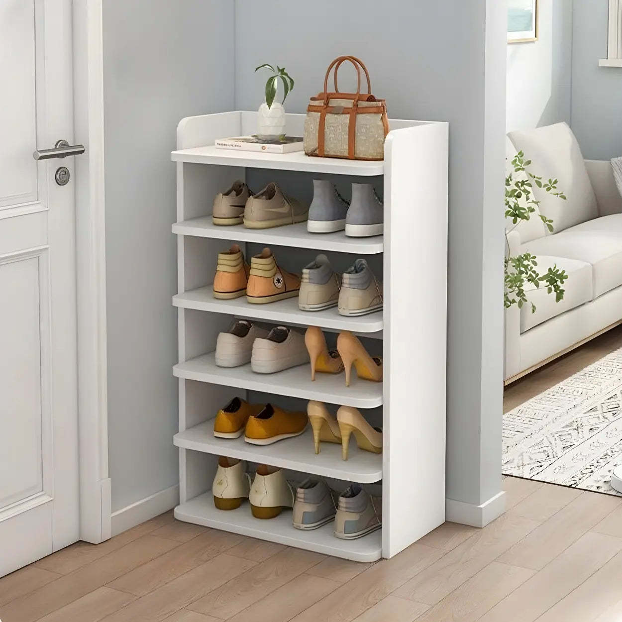 Tall Wood Entryway Shoe Rack — White