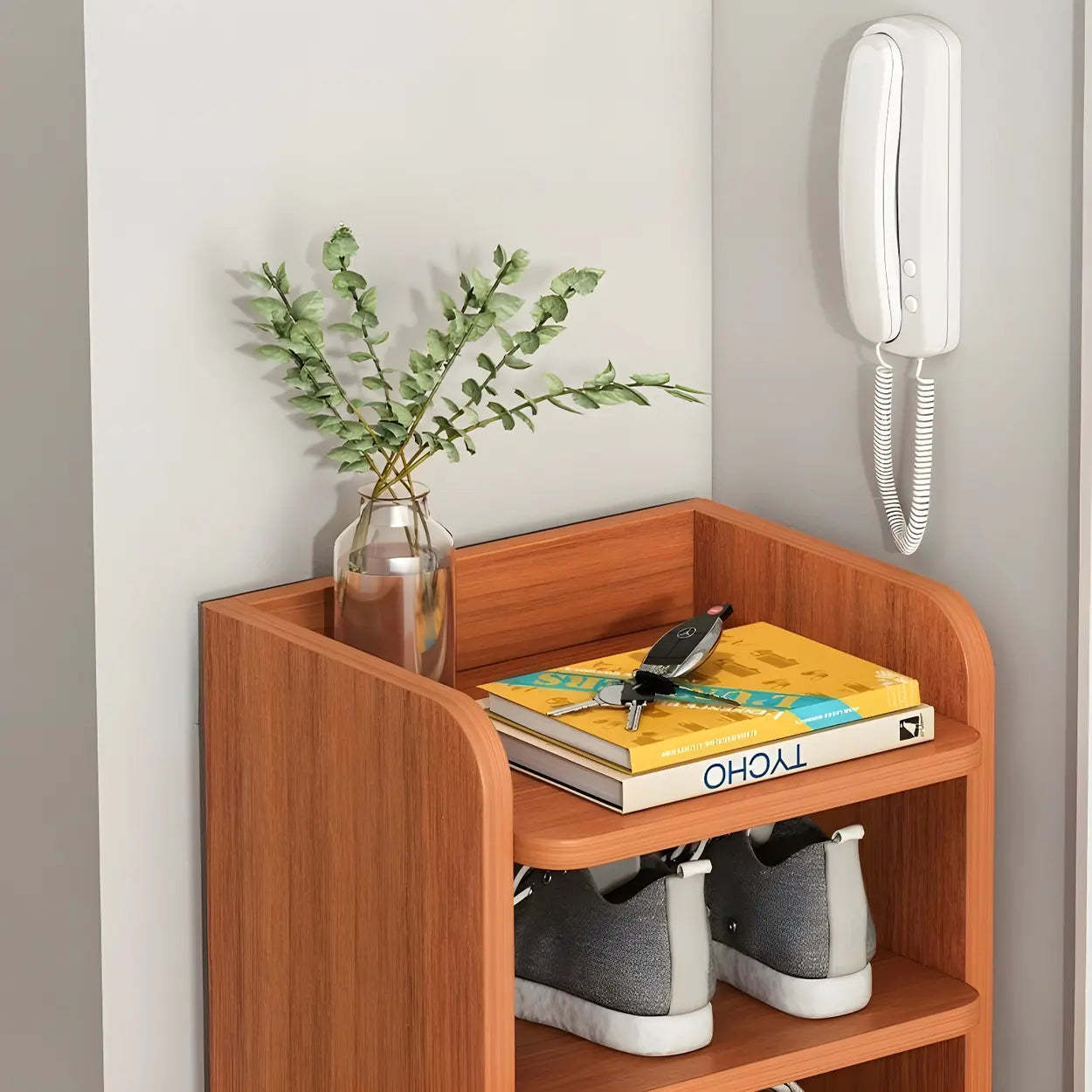 Tall Wood Entryway Shoe Rack — White