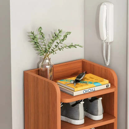Tall Wood Entryway Shoe Rack — White