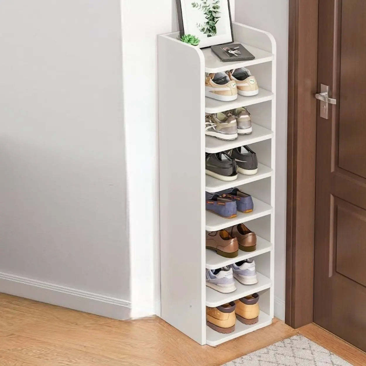 Tall Wood Entryway Shoe Rack — Red Sandalwood