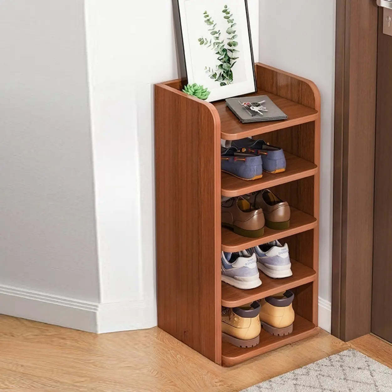 Tall Wood Entryway Shoe Rack — White