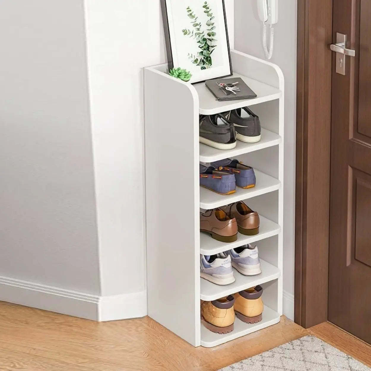 Tall Wood Entryway Shoe Rack — Red Sandalwood