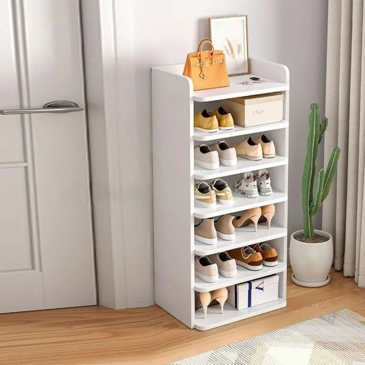 Tall Wood Entryway Shoe Rack — Red Sandalwood
