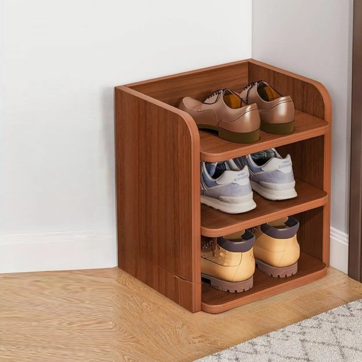 Tall Wood Entryway Shoe Rack