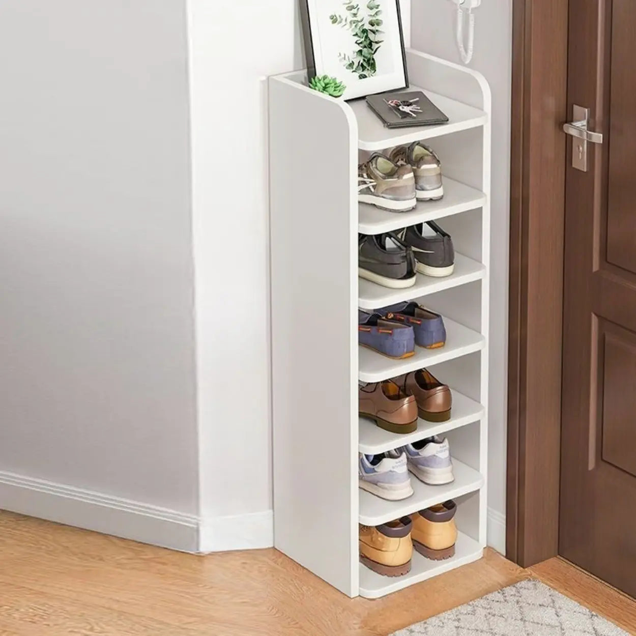 Tall Wood Entryway Shoe Rack — Red Sandalwood
