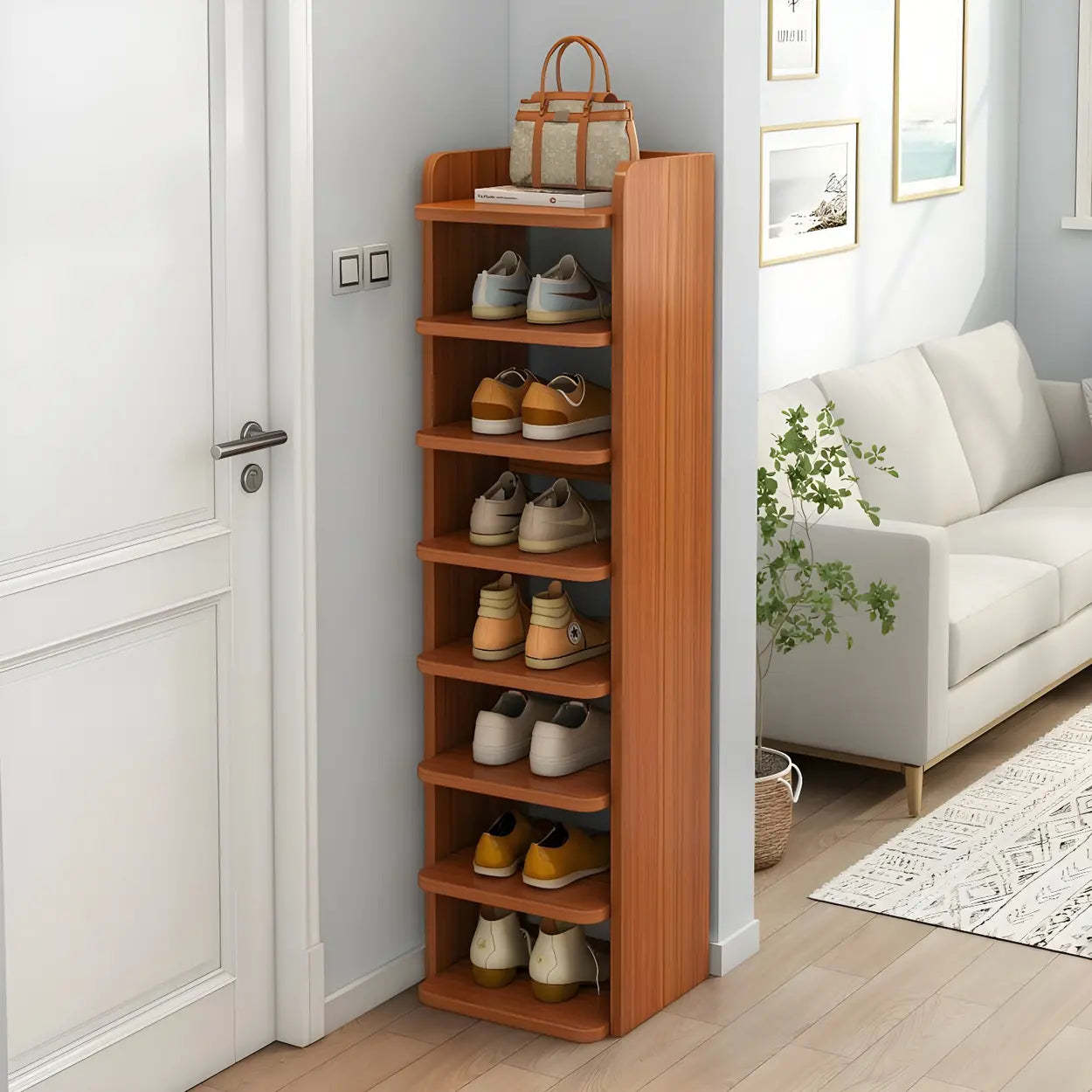 Tall Wood Entryway Shoe Rack — Red Sandalwood