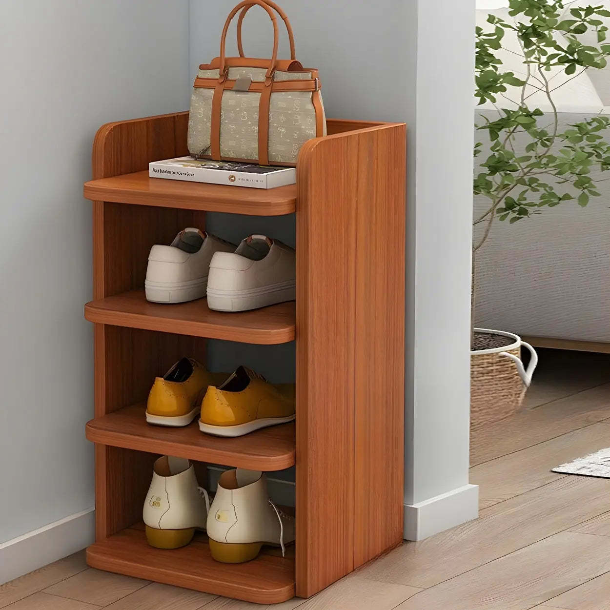 Tall Wood Entryway Shoe Rack — White