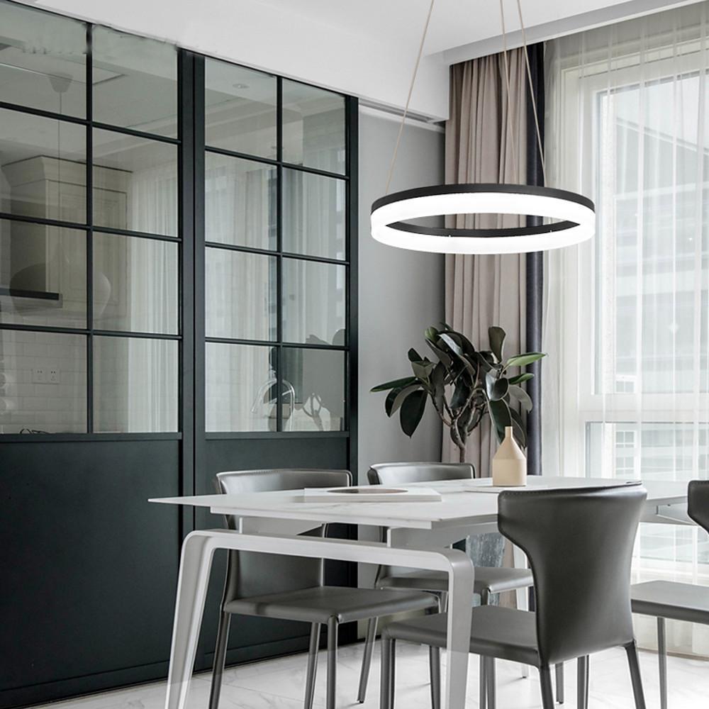 Modern thick circle black pendant lighting — Warm White (3000K) / Matte Black