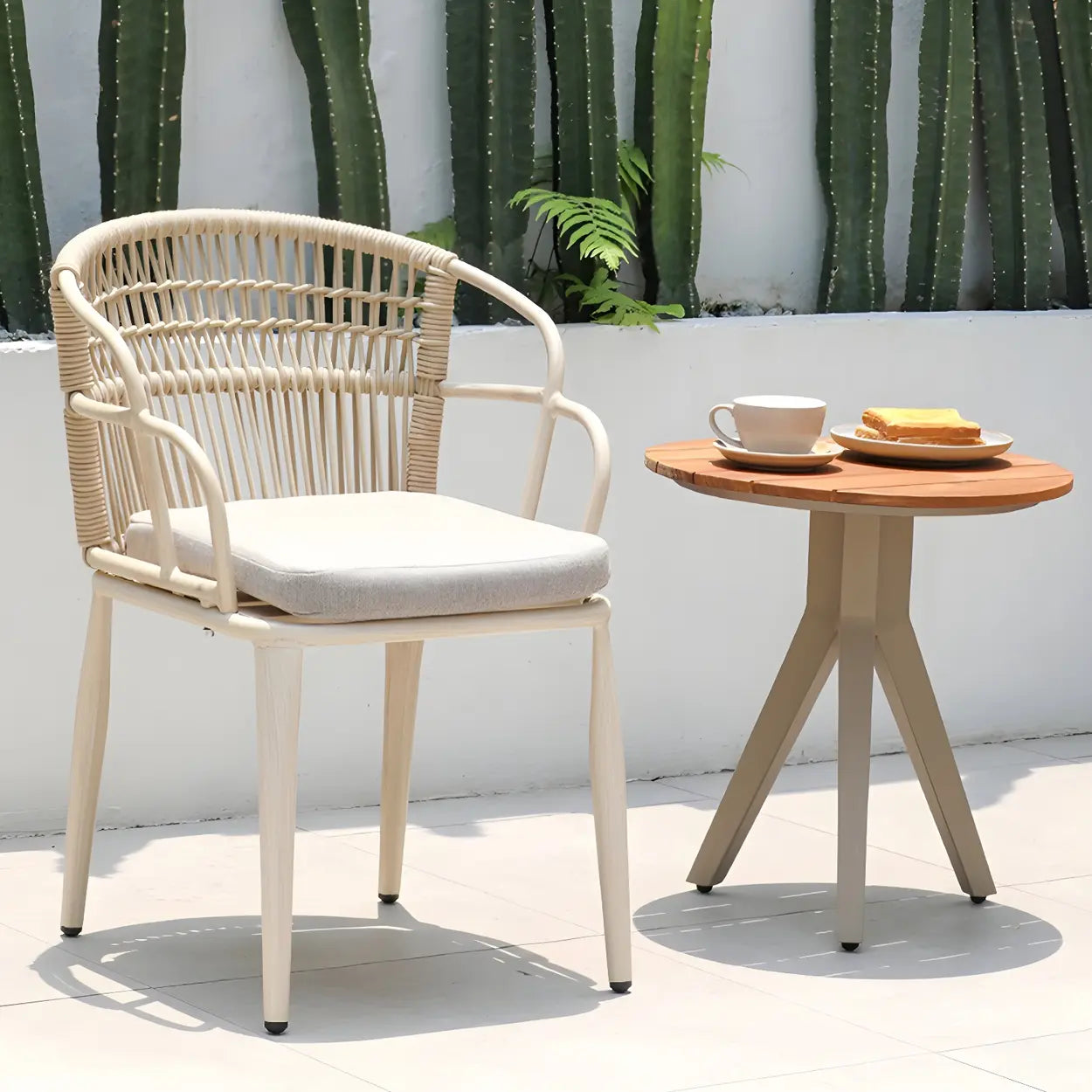 Teak Round Top Aluminum Outdoor Coffee Table