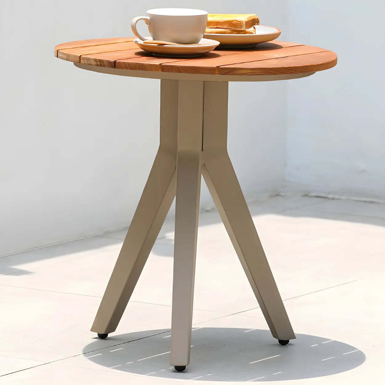 Teak Round Top Aluminum Outdoor Coffee Table