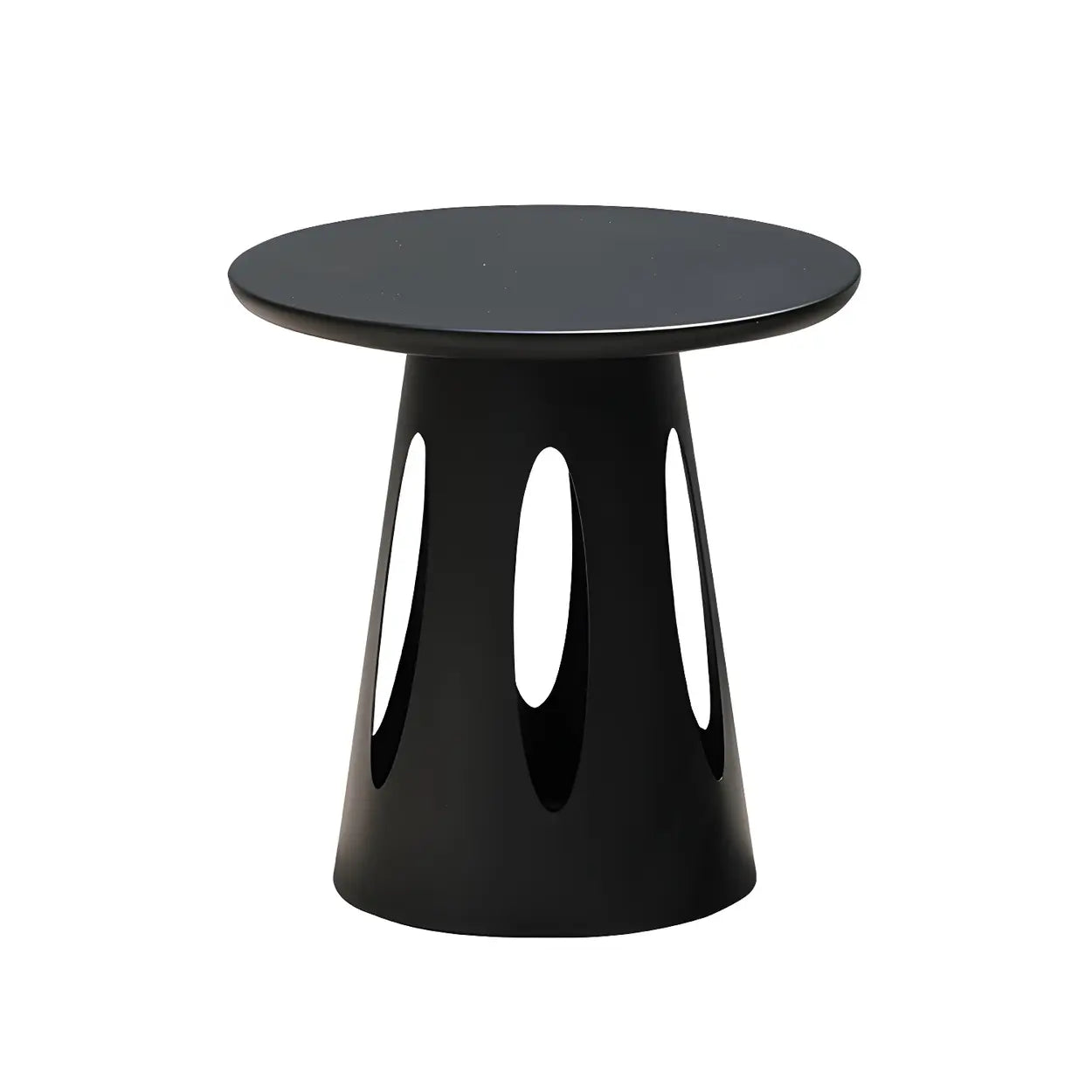 Teak Round Top Aluminum Outdoor Coffee Table — Textured Black / Table Only
